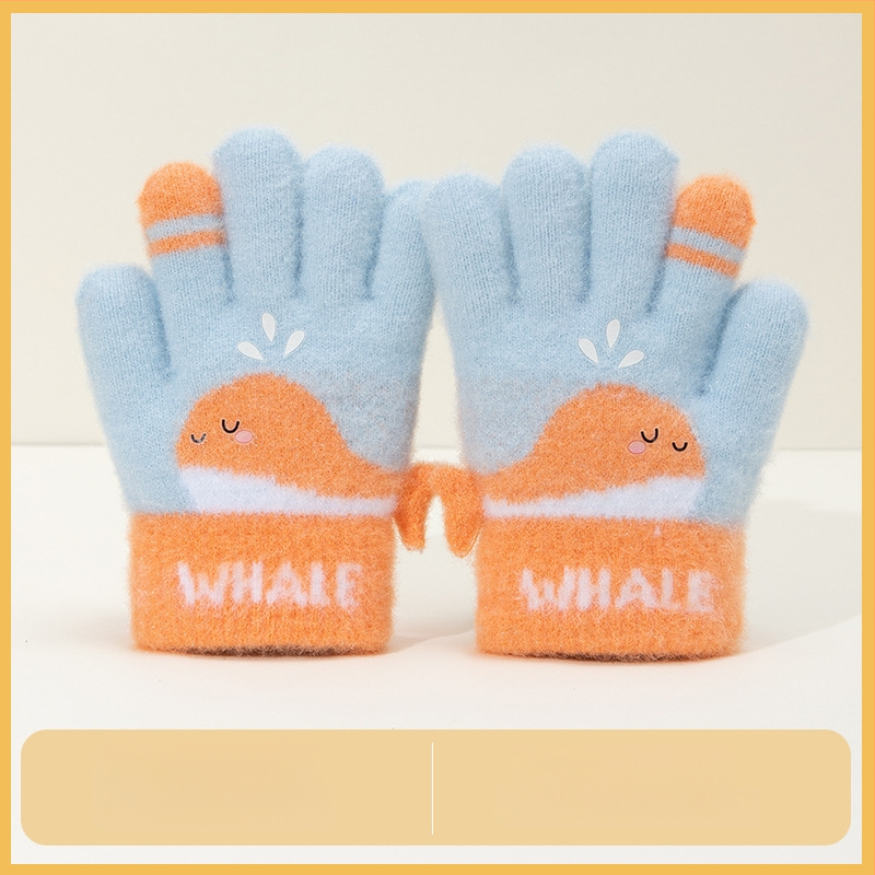 Vaikų žieminės pirštinės mergaitėms — šiltos, su fleece pamušalu, megzti jacquard raštu, princų stilius, penkių pirštų dizainas, elastinis rankogalis, 4–8 m