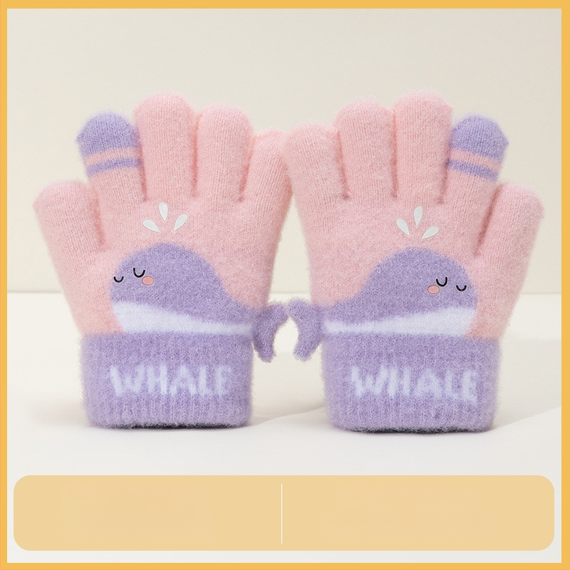 Vaikų žieminės pirštinės mergaitėms — šiltos, su fleece pamušalu, megzti jacquard raštu, princų stilius, penkių pirštų dizainas, elastinis rankogalis, 4–8 m