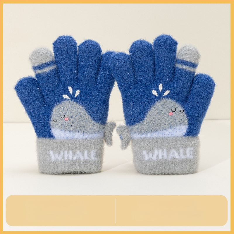 Vaikų žieminės pirštinės mergaitėms — šiltos, su fleece pamušalu, megzti jacquard raštu, princų stilius, penkių pirštų dizainas, elastinis rankogalis, 4–8 m