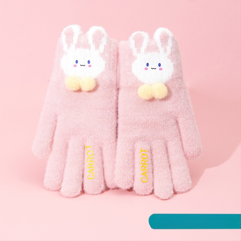 Vaikų žieminės pirštinės mergaitėms — šiltos, su fleece pamušalu, megzti jacquard raštu, princų stilius, penkių pirštų dizainas, elastinis rankogalis, 4–8 m