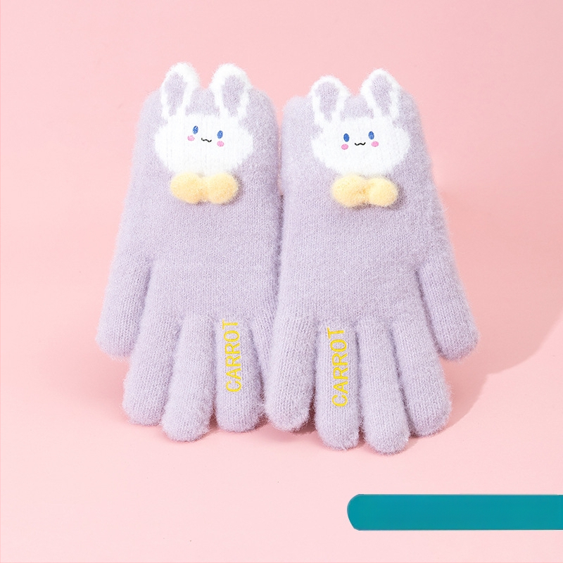 Vaikų žieminės pirštinės mergaitėms — šiltos, su fleece pamušalu, megzti jacquard raštu, princų stilius, penkių pirštų dizainas, elastinis rankogalis, 4–8 m