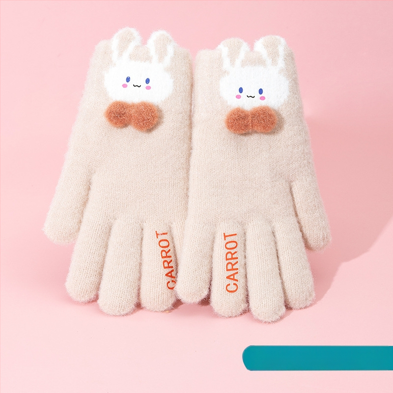 Vaikų žieminės pirštinės mergaitėms — šiltos, su fleece pamušalu, megzti jacquard raštu, princų stilius, penkių pirštų dizainas, elastinis rankogalis, 4–8 m