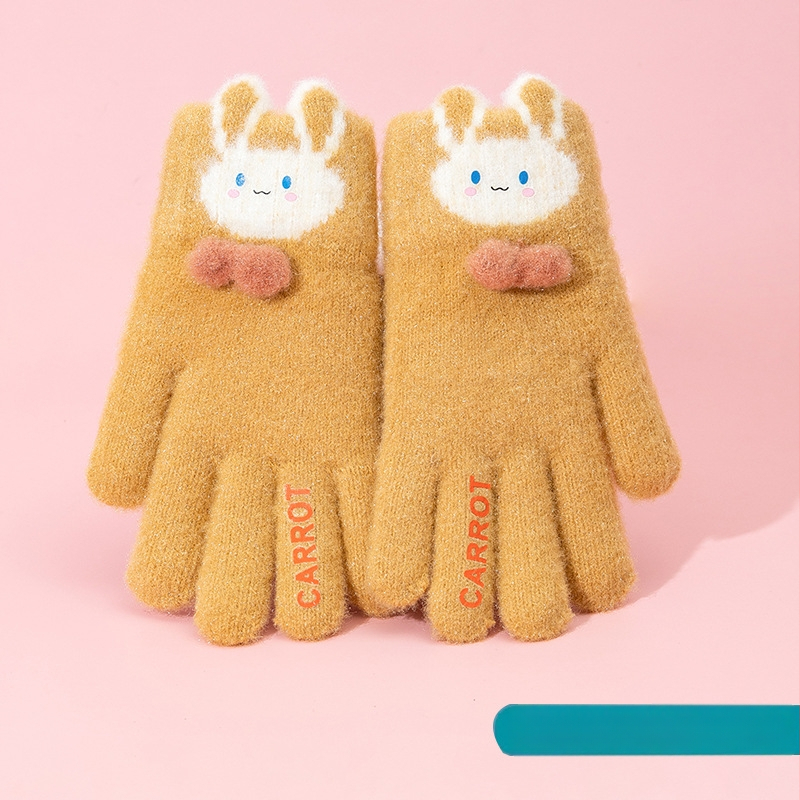 Vaikų žieminės pirštinės mergaitėms — šiltos, su fleece pamušalu, megzti jacquard raštu, princų stilius, penkių pirštų dizainas, elastinis rankogalis, 4–8 m