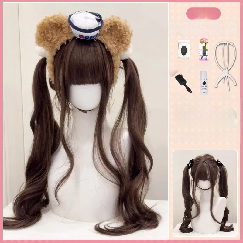 Parūka ar divām astiņām, garas viļņotas cirtas, pilna galva, augsttemperatūras šķiedras