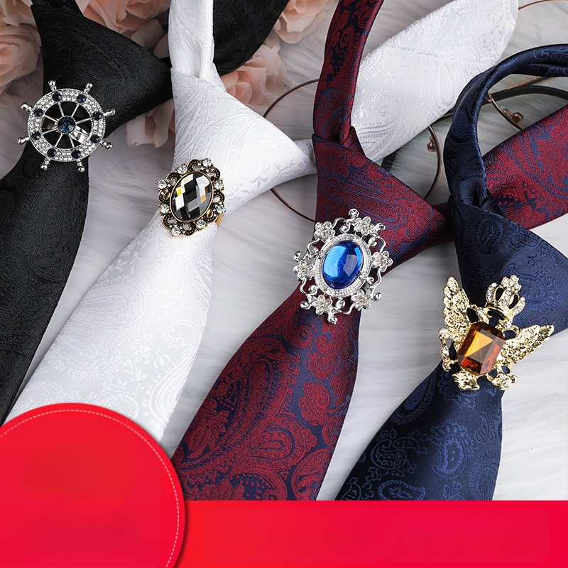 Унисекс клип за вратовръзка със кристали и цветен мотив, от сплав, жакардова обработка, електроплатиран