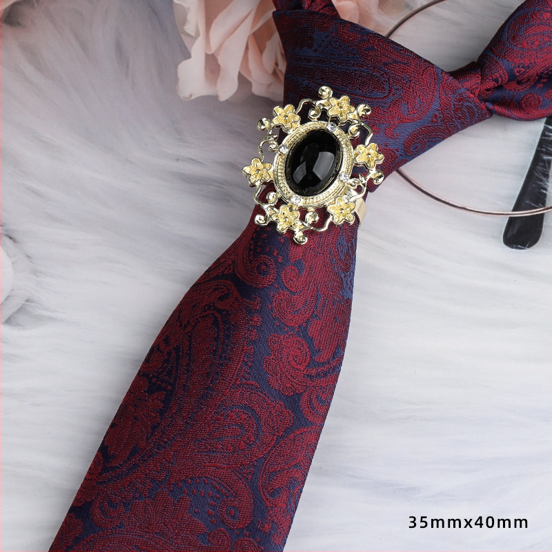 Унисекс клип за вратовръзка със кристали и цветен мотив, от сплав, жакардова обработка, електроплатиран