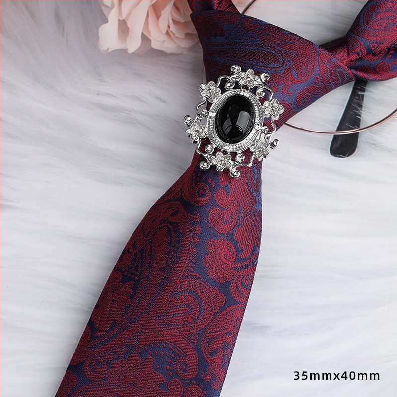 Унисекс клип за вратовръзка със кристали и цветен мотив, от сплав, жакардова обработка, електроплатиран