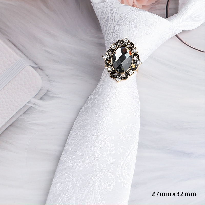 Унисекс клип за вратовръзка със кристали и цветен мотив, от сплав, жакардова обработка, електроплатиран