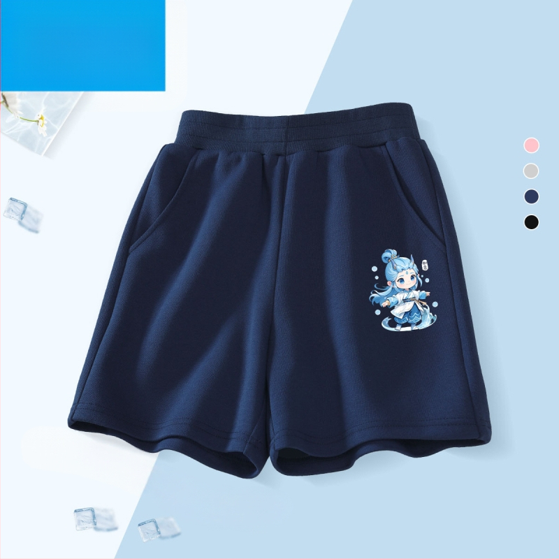 Vaikų kelių ilgio šortai - 100% medvilnė, aukštas liemuo su elastine juosta, Nezha Ao Bing raštas, vaikams nuo 8 metų