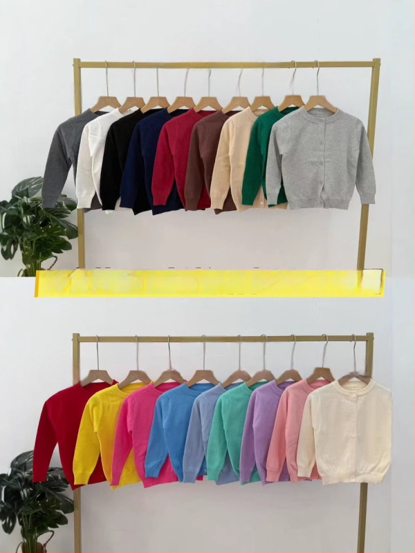 Vaikų medvilninis megztinis kardiganas, 100% medvilnė, megztas audinys, apvalus kaklas, ilgomis rankovėmis