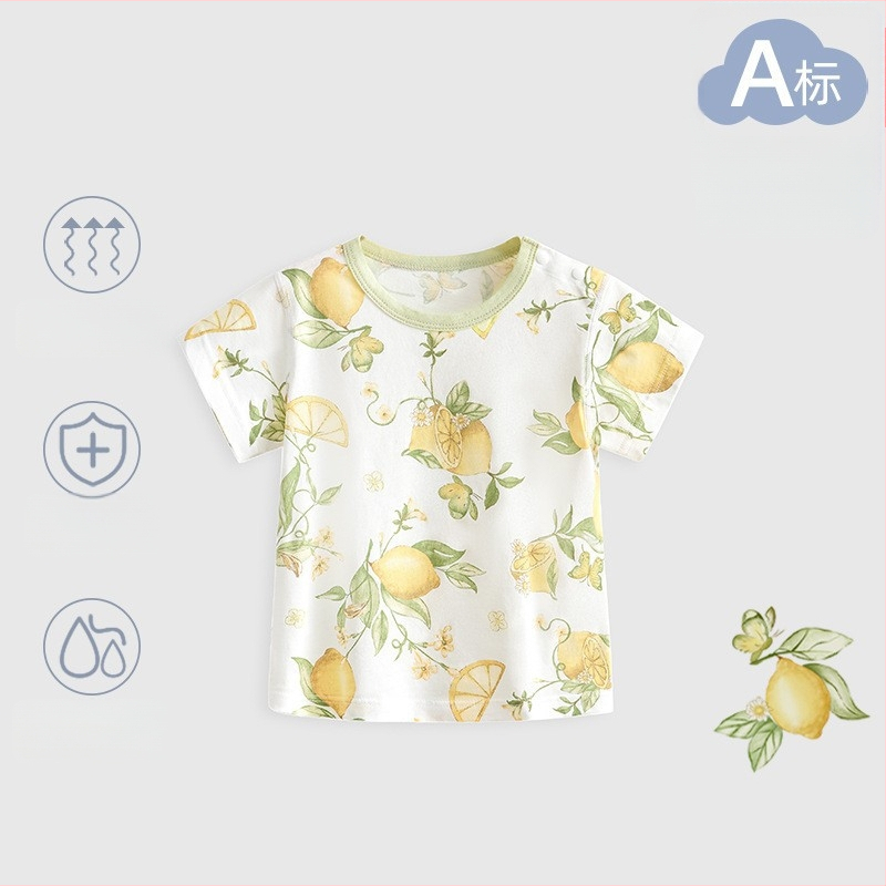 Kūdikių medvilniniai trumpomis rankovėmis marškinėliai (animacinis raštas, 100% medvilnė, apvali kaklo linija, tinkama naujagimiams 0–1 metų)