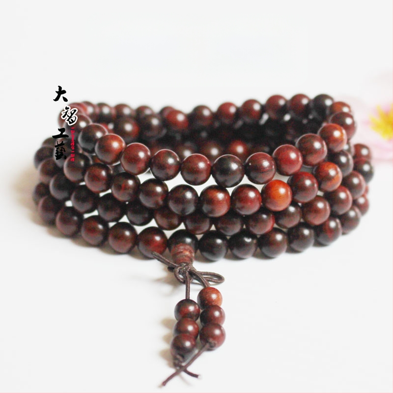 108 gyöngyös fa karkötő, kör alakú gyöngyök, klasszikus stílus, polírozott felület