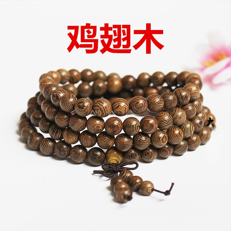 108 gyöngyös fa karkötő, kör alakú gyöngyök, klasszikus stílus, polírozott felület