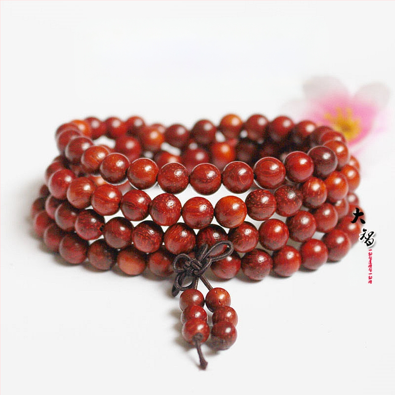 108 gyöngyös fa karkötő, kör alakú gyöngyök, klasszikus stílus, polírozott felület