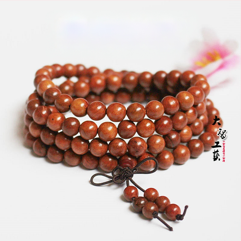 108 gyöngyös fa karkötő, kör alakú gyöngyök, klasszikus stílus, polírozott felület