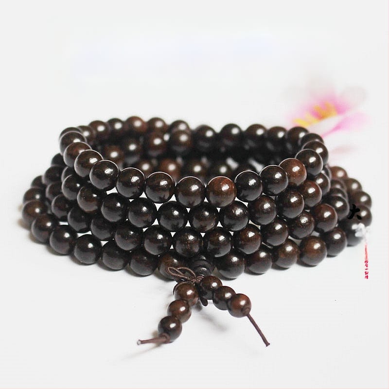 108 gyöngyös fa karkötő, kör alakú gyöngyök, klasszikus stílus, polírozott felület