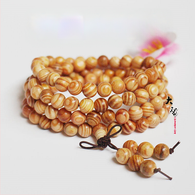 108 gyöngyös fa karkötő, kör alakú gyöngyök, klasszikus stílus, polírozott felület