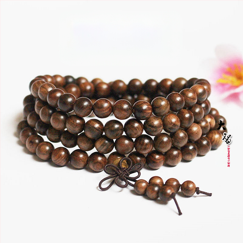 108 gyöngyös fa karkötő, kör alakú gyöngyök, klasszikus stílus, polírozott felület