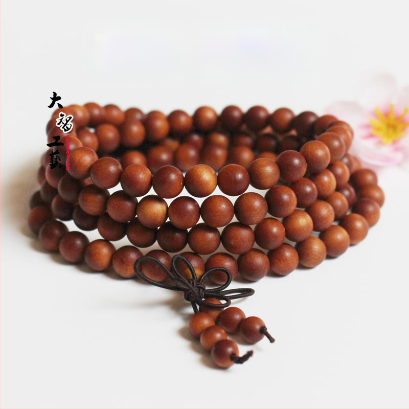 108 gyöngyös fa karkötő, kör alakú gyöngyök, klasszikus stílus, polírozott felület