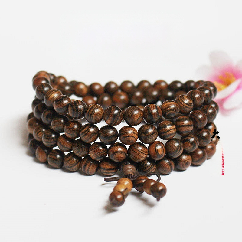 108 gyöngyös fa karkötő, kör alakú gyöngyök, klasszikus stílus, polírozott felület