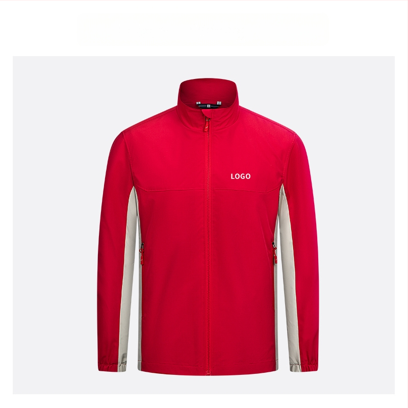 Geacă cu guler înalt, logo brodat personalizat, 100% poliester, respirabil și rezistent la apă, lungime medie, buzunare cu fermoar, haină de exterior pentru bărbați, toamnă