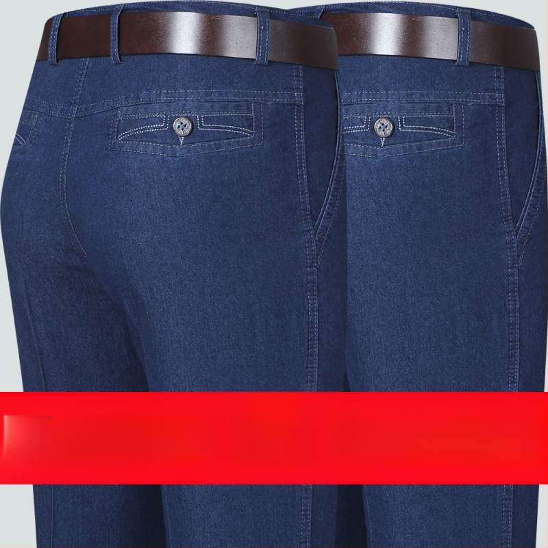 Rudens džinsi vecākiem vīriešiem, brīvs taisnais piegriezums, augsta josta, fleece odere, elastīgs materiāls