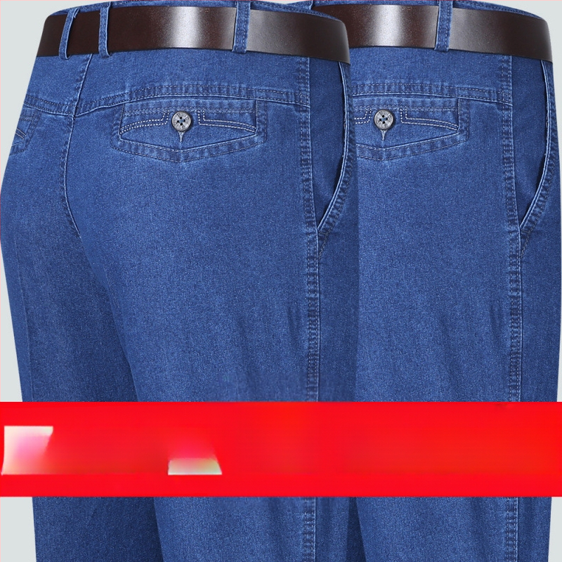 Rudens džinsi vecākiem vīriešiem, brīvs taisnais piegriezums, augsta josta, fleece odere, elastīgs materiāls