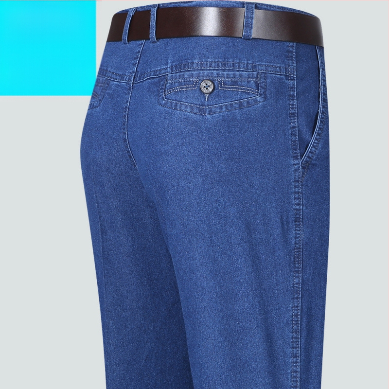 Rudens džinsi vecākiem vīriešiem, brīvs taisnais piegriezums, augsta josta, fleece odere, elastīgs materiāls