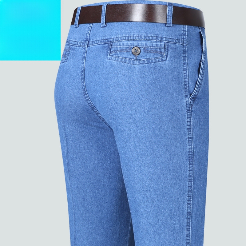 Rudens džinsi vecākiem vīriešiem, brīvs taisnais piegriezums, augsta josta, fleece odere, elastīgs materiāls