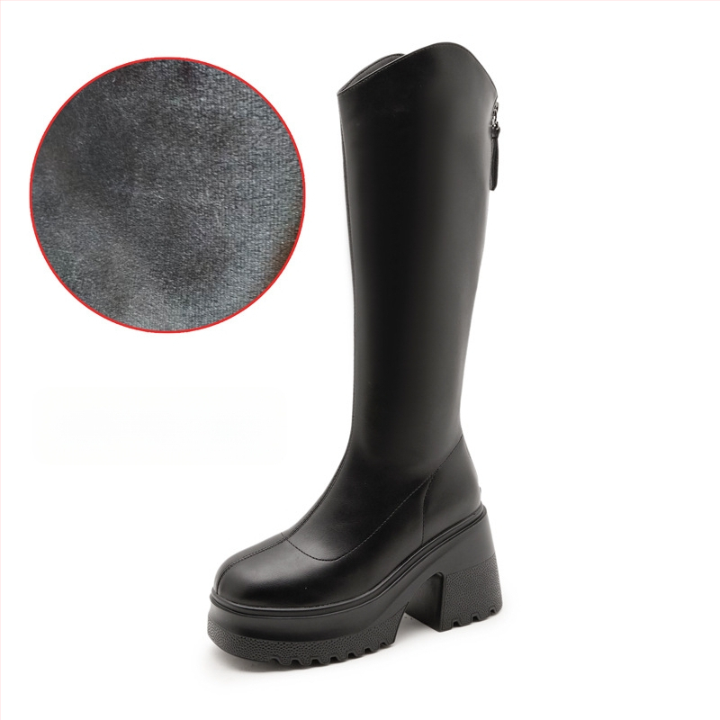 Moterų žirginių batų iki kelio, viršutinė medžiaga: Super Fiber, apvalus pirštas, tvirtas kulnas virš 8 cm, užtrauktukas nugaroje