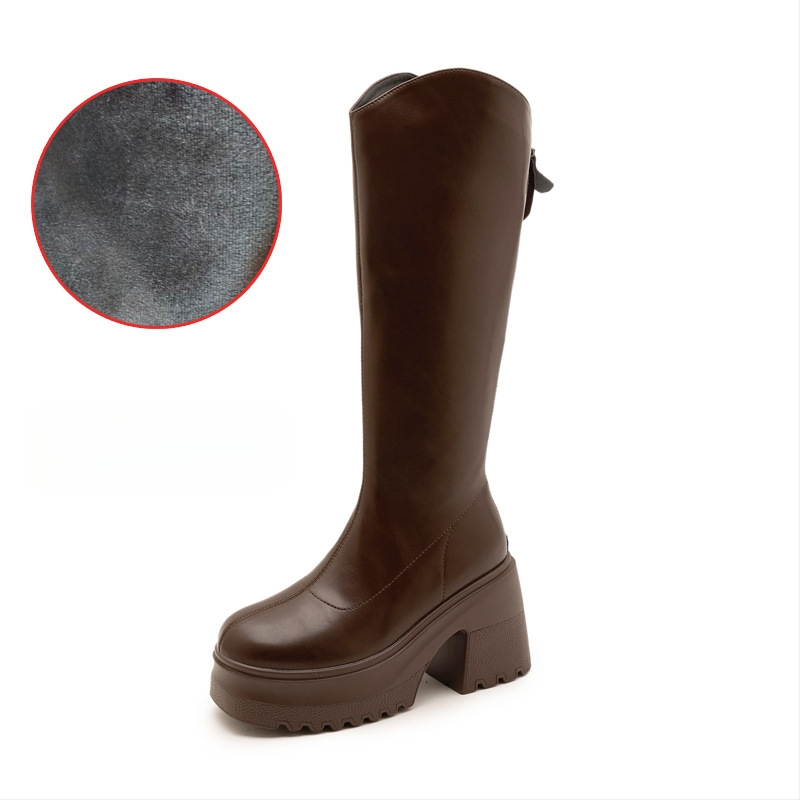 Moterų žirginių batų iki kelio, viršutinė medžiaga: Super Fiber, apvalus pirštas, tvirtas kulnas virš 8 cm, užtrauktukas nugaroje