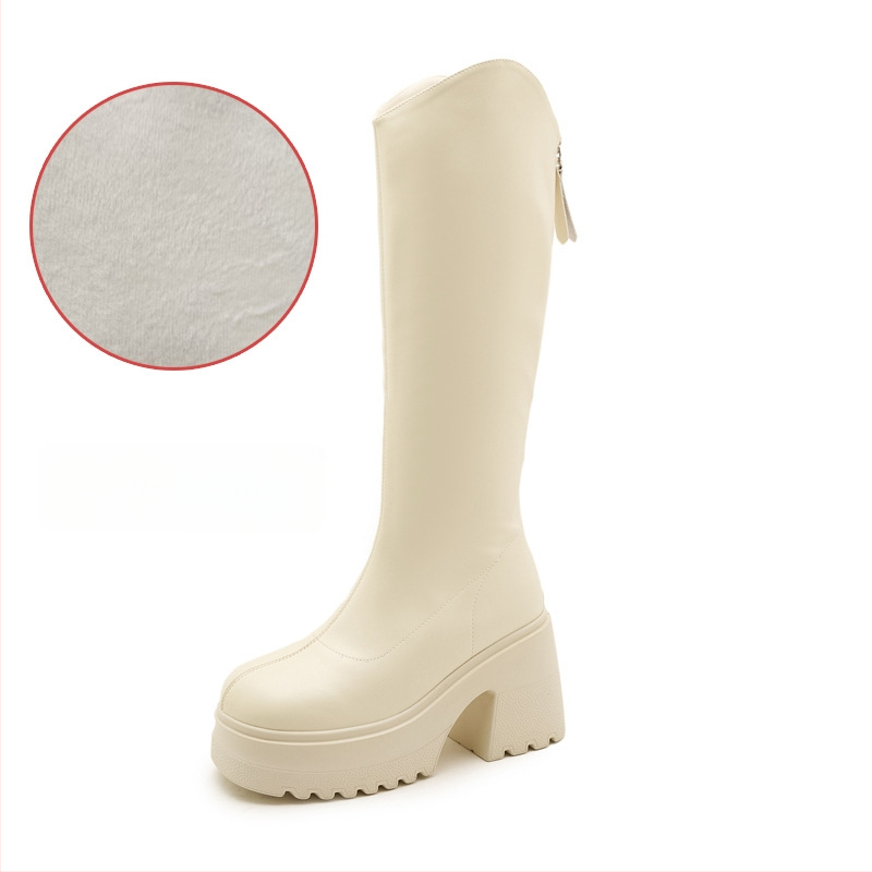 Moterų žirginių batų iki kelio, viršutinė medžiaga: Super Fiber, apvalus pirštas, tvirtas kulnas virš 8 cm, užtrauktukas nugaroje