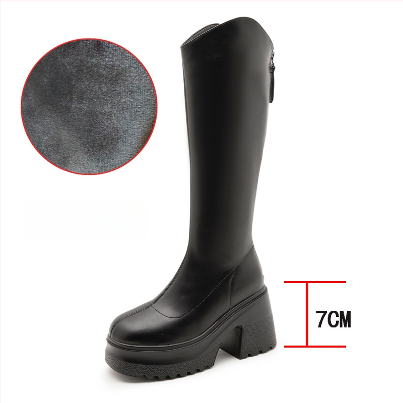 Moterų žirginių batų iki kelio, viršutinė medžiaga: Super Fiber, apvalus pirštas, tvirtas kulnas virš 8 cm, užtrauktukas nugaroje