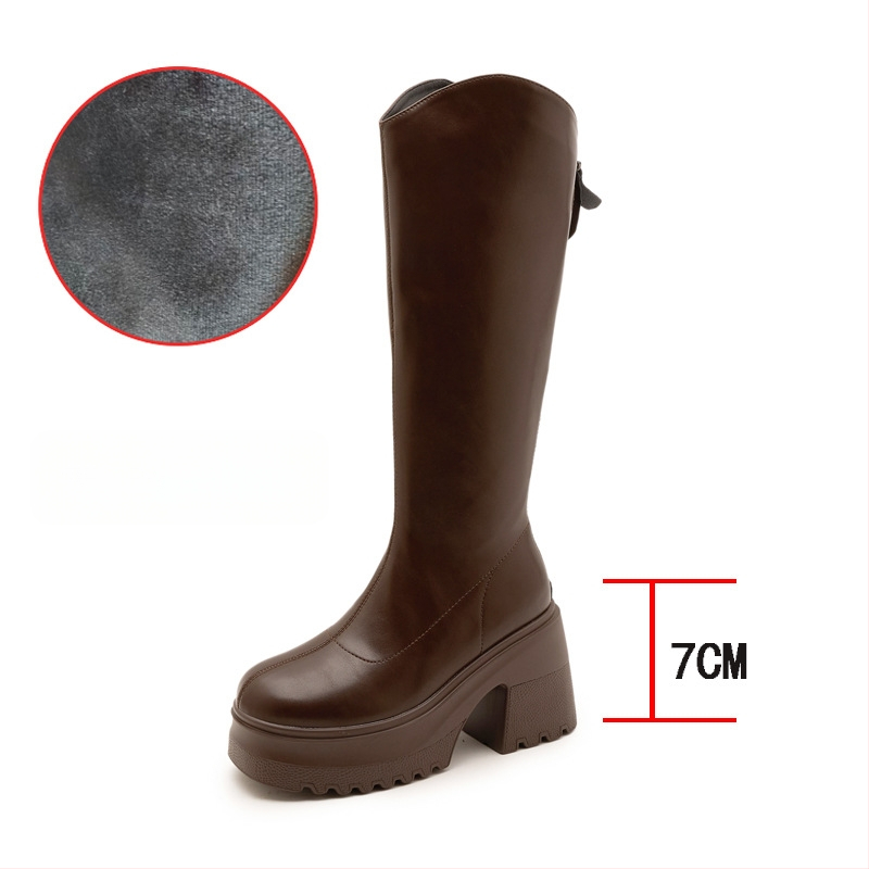 Moterų žirginių batų iki kelio, viršutinė medžiaga: Super Fiber, apvalus pirštas, tvirtas kulnas virš 8 cm, užtrauktukas nugaroje