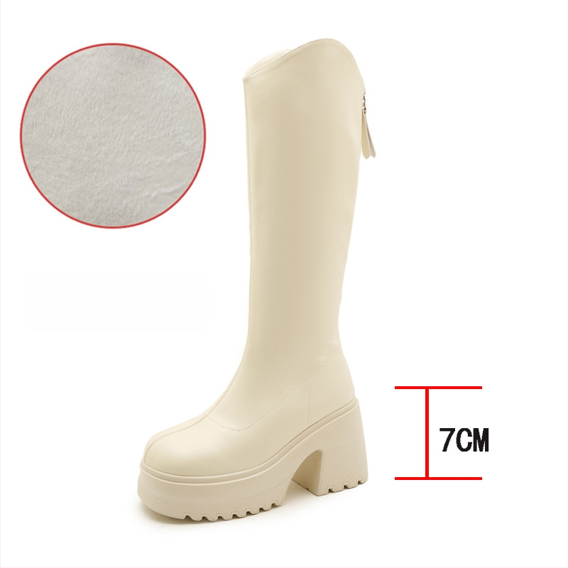 Moterų žirginių batų iki kelio, viršutinė medžiaga: Super Fiber, apvalus pirštas, tvirtas kulnas virš 8 cm, užtrauktukas nugaroje