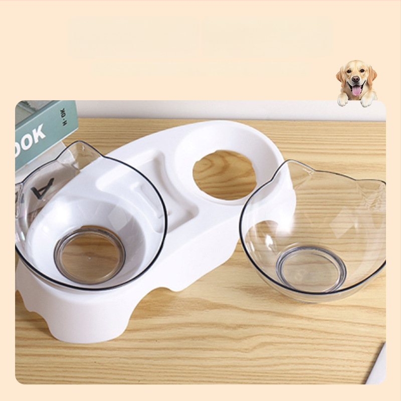 Luu kujuline kahekordne kauss lemmikloomadele, automaatne joomine ja toitumine, kaela kaitse, kaldu suu, plastik kauss
