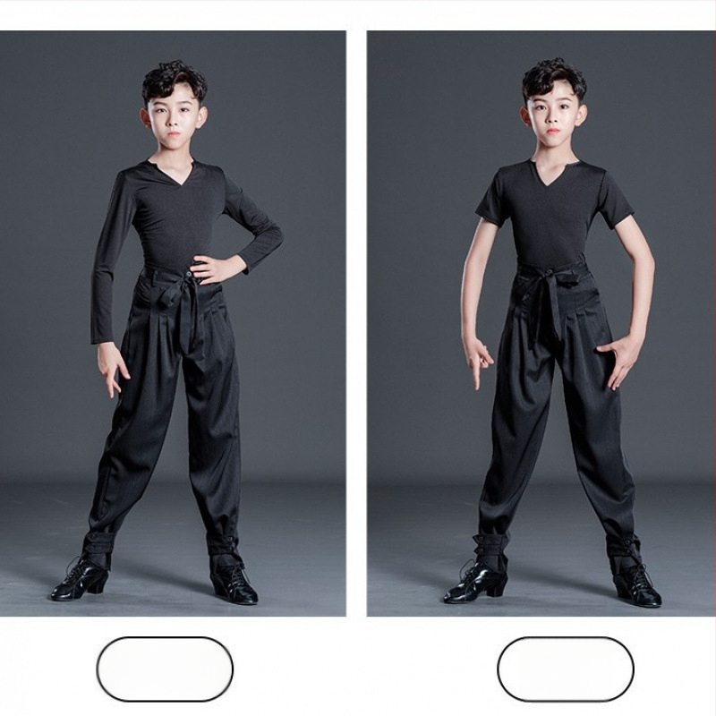 Berniškas latino šokių pasirodymo komplektas su dryžių kelnėmis, vaikams skirtas treniruočių šokių apranga latino, Milk Silk audinys, poliesteris 50% + pamušalas 50%