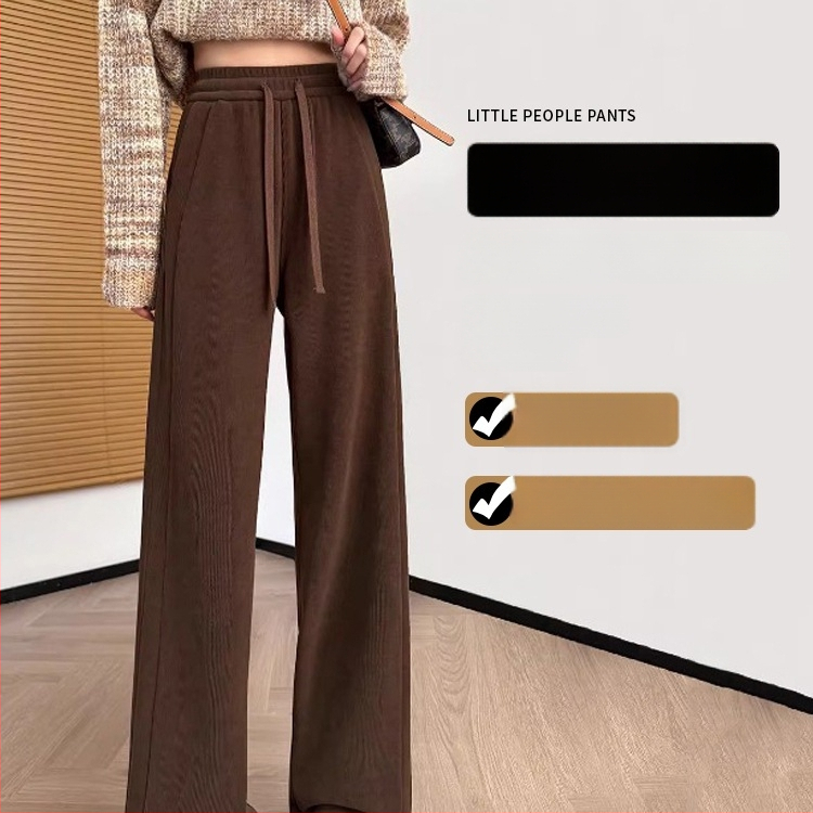 Moteriškos chenille audinio platus kelnės su fleece vidumi, aukštas liemuo, 3/4 ilgis