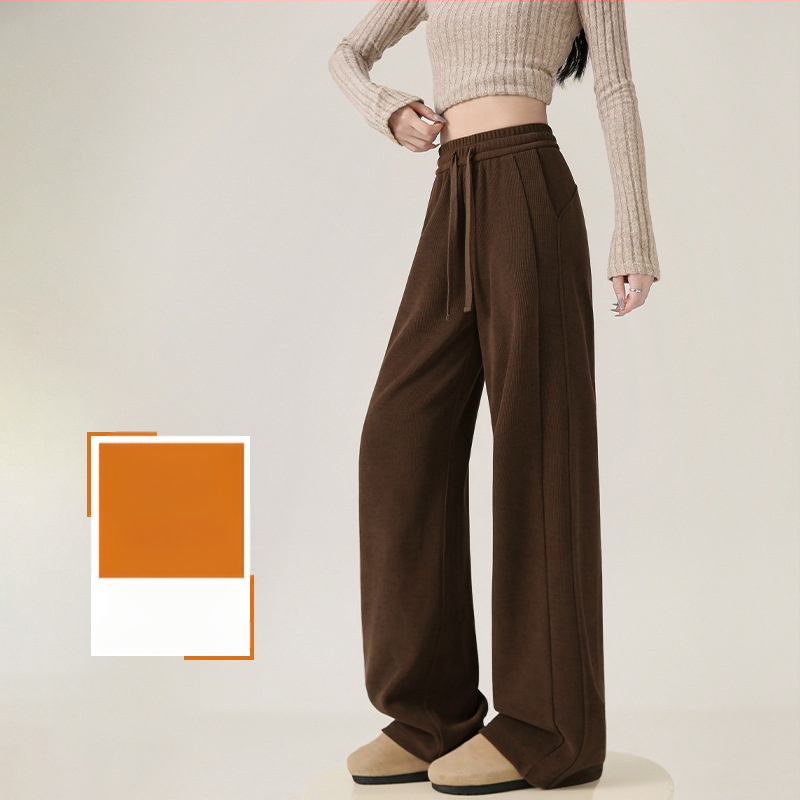 Moteriškos chenille audinio platus kelnės su fleece vidumi, aukštas liemuo, 3/4 ilgis