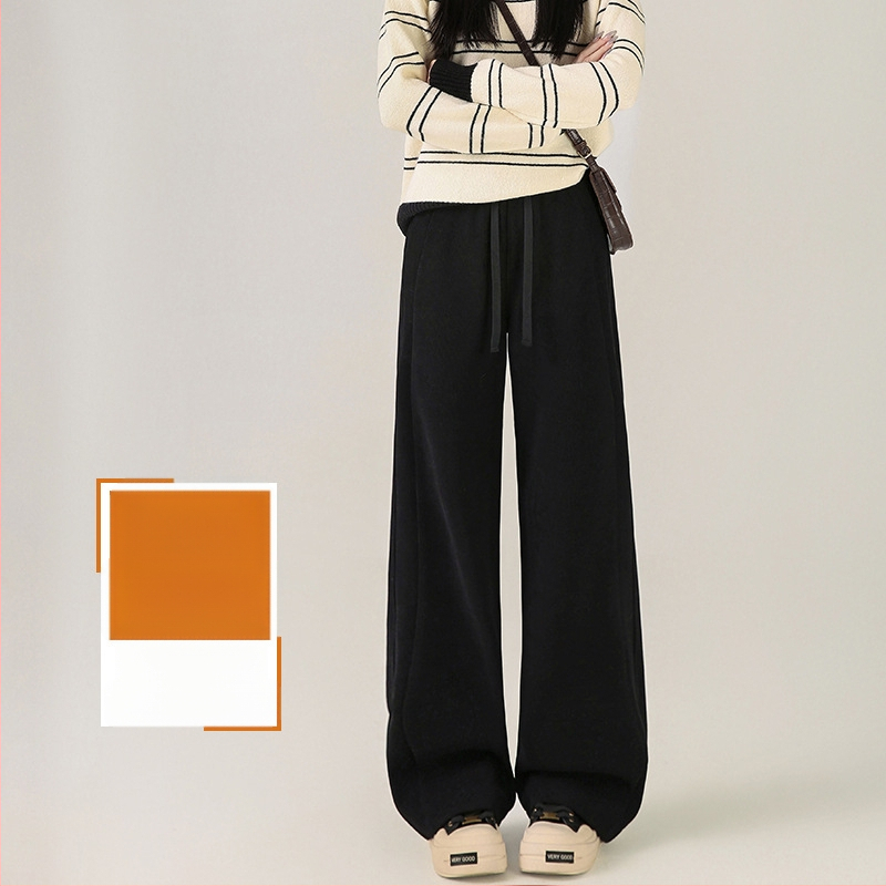 Moteriškos chenille audinio platus kelnės su fleece vidumi, aukštas liemuo, 3/4 ilgis