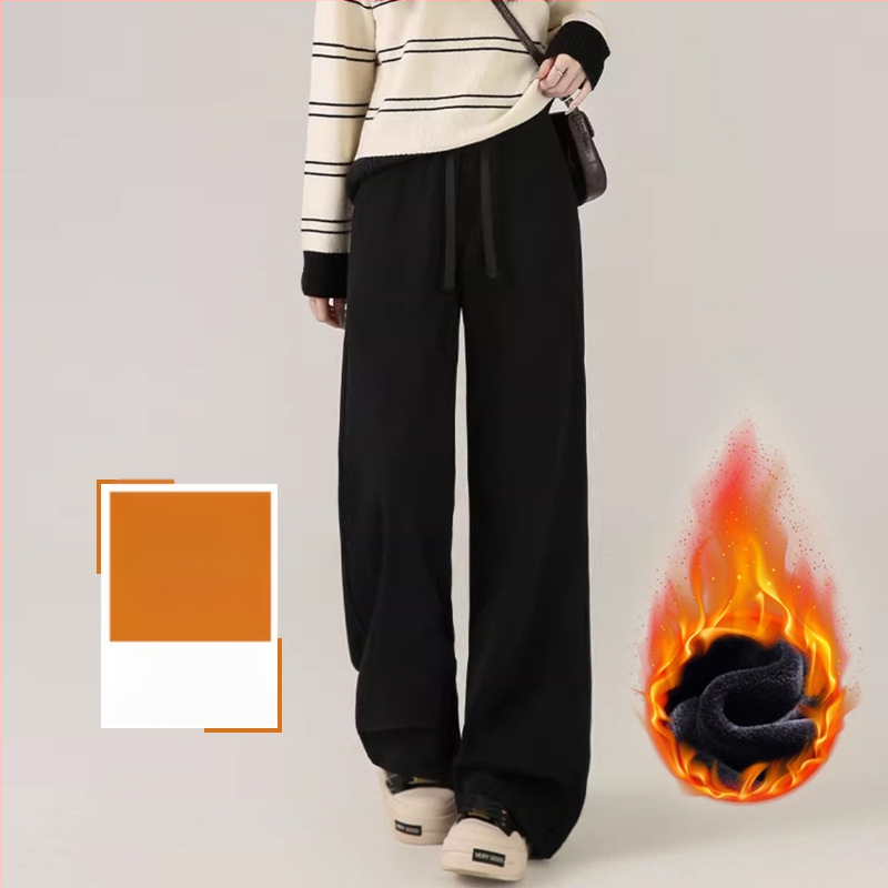 Moteriškos chenille audinio platus kelnės su fleece vidumi, aukštas liemuo, 3/4 ilgis