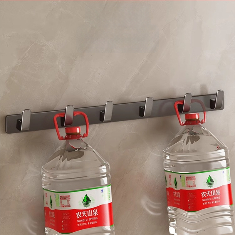 Be gręžimo sieninis drabužių kabykla, Space Aluminum, daugiaeilių su 3-8 kabliukais, šiuolaikiškas ir paprastas dizainas, apkrova 10-15 kg