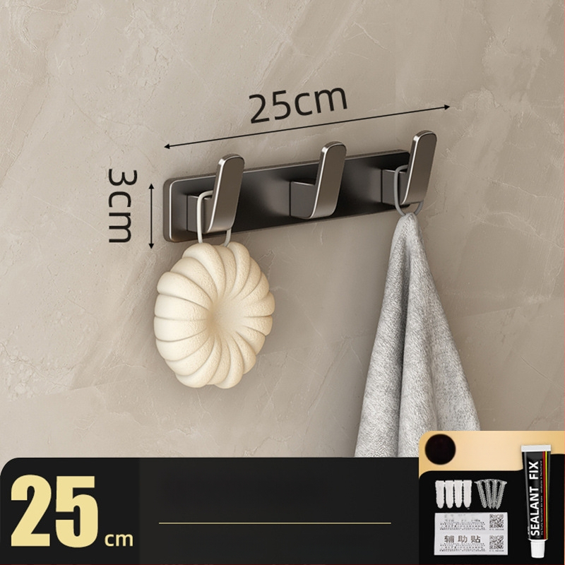 Be gręžimo sieninis drabužių kabykla, Space Aluminum, daugiaeilių su 3-8 kabliukais, šiuolaikiškas ir paprastas dizainas, apkrova 10-15 kg