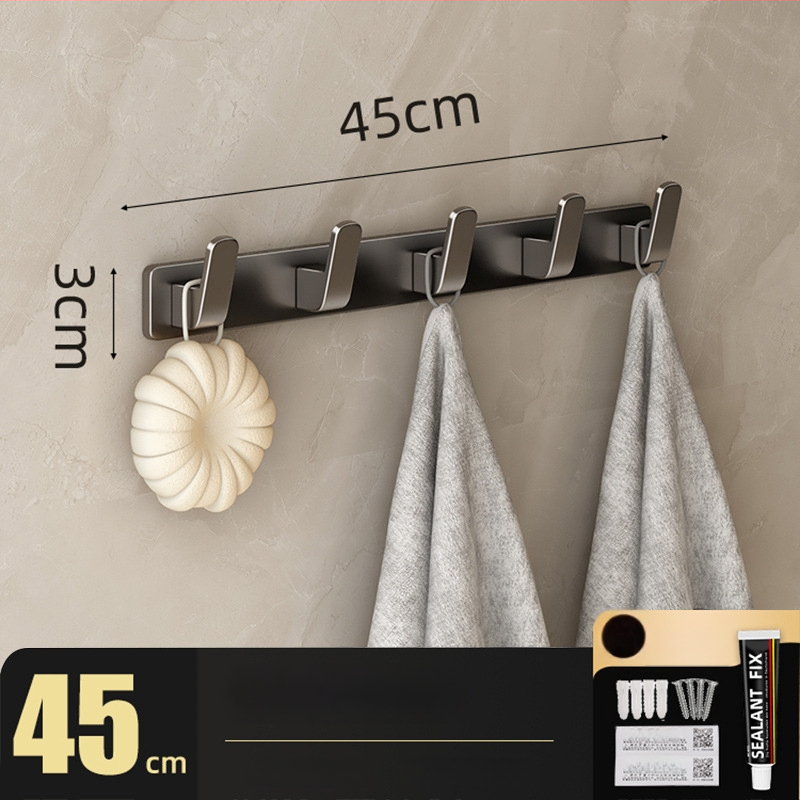 Be gręžimo sieninis drabužių kabykla, Space Aluminum, daugiaeilių su 3-8 kabliukais, šiuolaikiškas ir paprastas dizainas, apkrova 10-15 kg