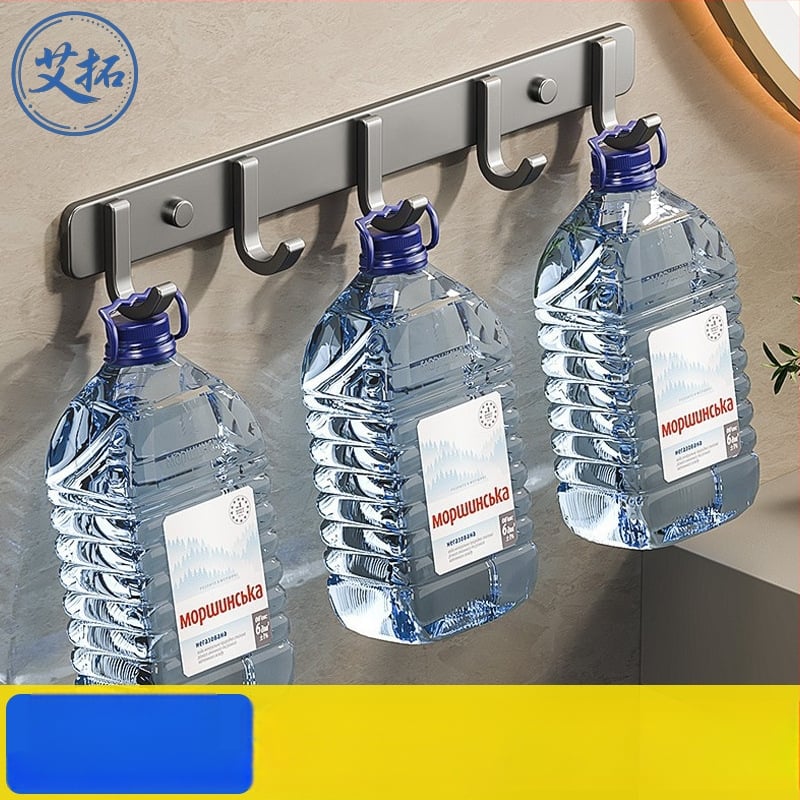 Sieninis lipnus kabykla iš kosminio aliuminio, kelių eilių kabliukų, be gręžimo, apkrova 5–10 kg, šiuolaikinis minimalistinis dizainas.