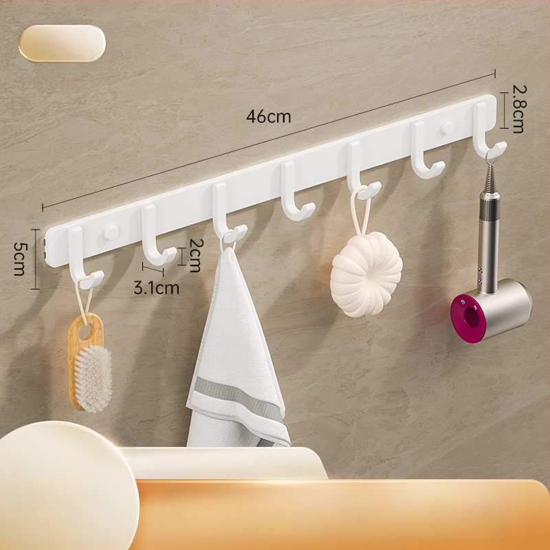 Sieninis lipnus kabykla iš kosminio aliuminio, kelių eilių kabliukų, be gręžimo, apkrova 5–10 kg, šiuolaikinis minimalistinis dizainas.