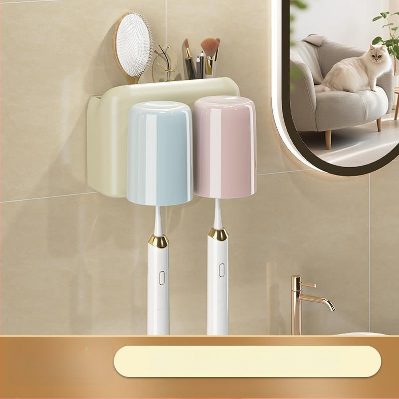 Държател за четки за зъби, метален, стенен монтаж без пробиване, за баня, чаши за изплакване