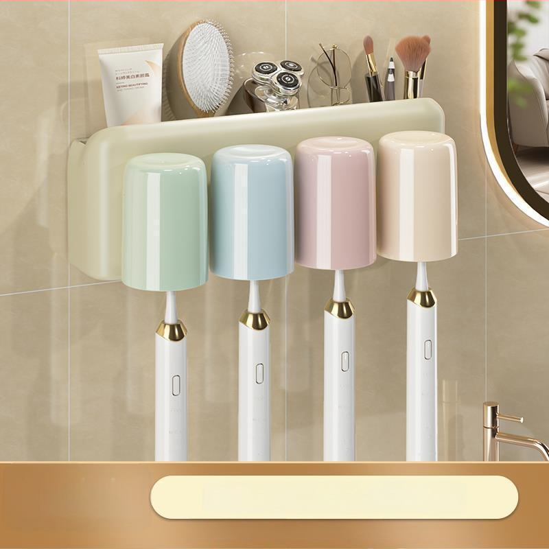 Държател за четки за зъби, метален, стенен монтаж без пробиване, за баня, чаши за изплакване