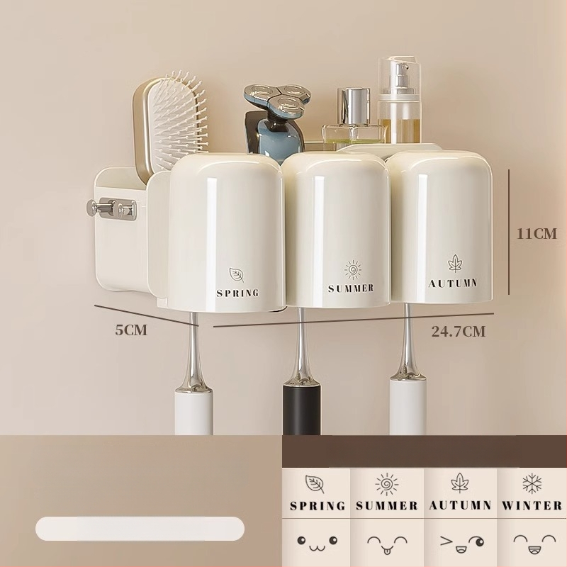 Държател за четки за зъби, метален, стенен монтаж без пробиване, за баня, чаши за изплакване