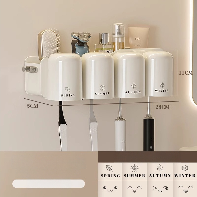 Държател за четки за зъби, метален, стенен монтаж без пробиване, за баня, чаши за изплакване